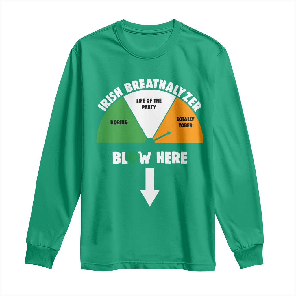 Irish Breathalyzer Blow Here Funny Drinking Gauge Long Sleeve Shirt St Patricks Day Party Offensive Adult Humor