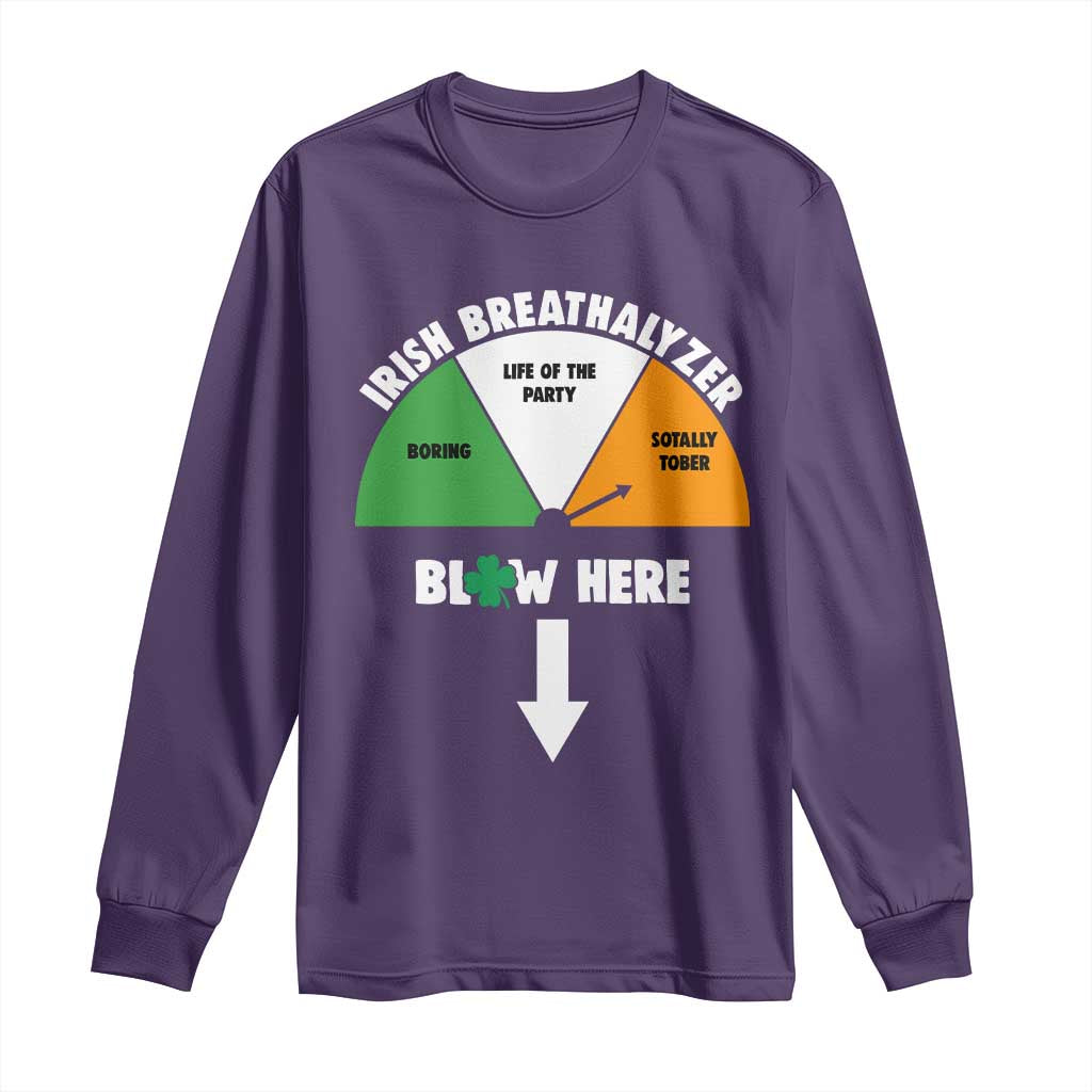 Irish Breathalyzer Blow Here Funny Drinking Gauge Long Sleeve Shirt St Patricks Day Party Offensive Adult Humor