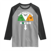 Irish Breathalyzer Blow Here Funny Drinking Gauge Raglan Shirt St Patricks Day Party Offensive Adult Humor