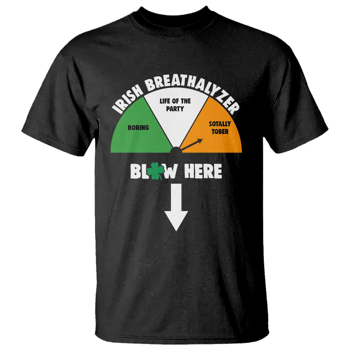 Irish Breathalyzer Blow Here Funny Drinking Gauge T Shirt St Patricks Day Party Offensive Adult Humor