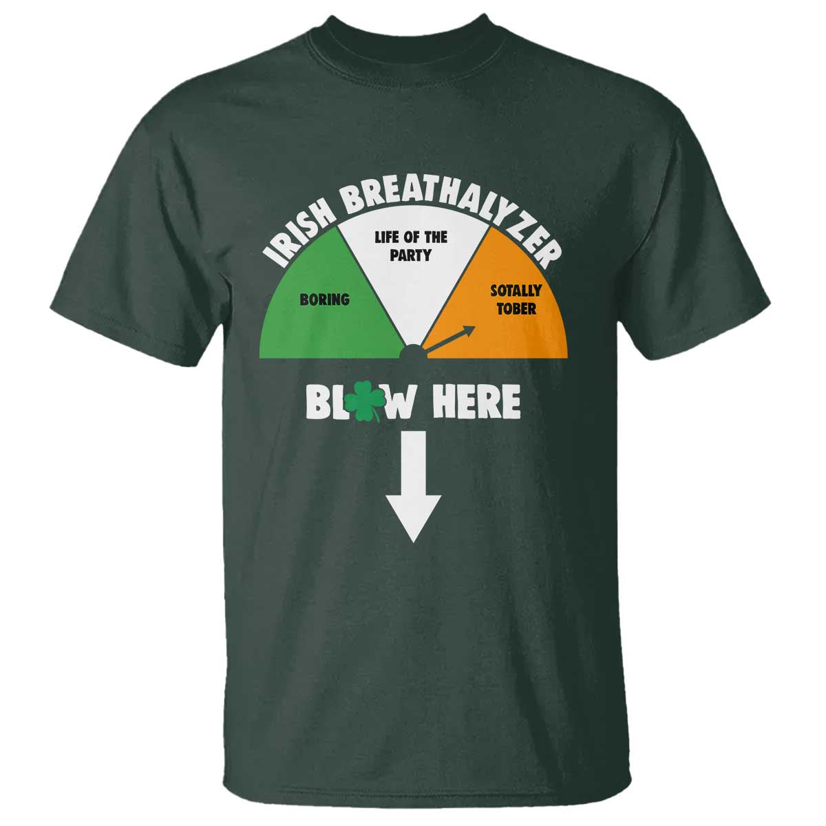 Irish Breathalyzer Blow Here Funny Drinking Gauge T Shirt St Patricks Day Party Offensive Adult Humor