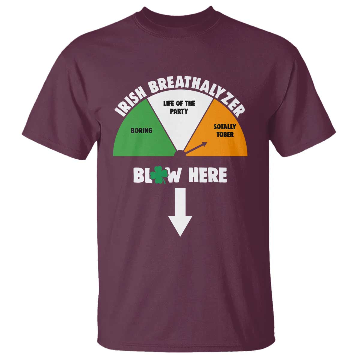 Irish Breathalyzer Blow Here Funny Drinking Gauge T Shirt St Patricks Day Party Offensive Adult Humor