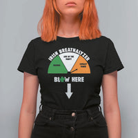Irish Breathalyzer Blow Here Funny Drinking Gauge T Shirt For Women St Patricks Day Party Offensive Adult Humor