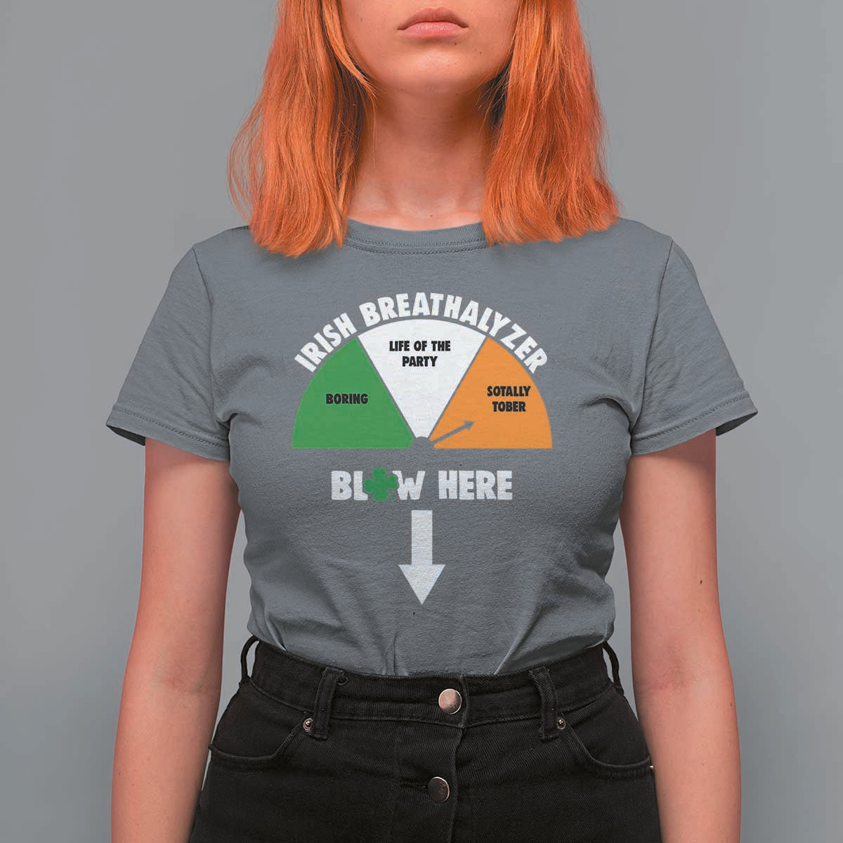 Irish Breathalyzer Blow Here Funny Drinking Gauge T Shirt For Women St Patricks Day Party Offensive Adult Humor