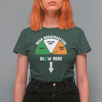 Irish Breathalyzer Blow Here Funny Drinking Gauge T Shirt For Women St Patricks Day Party Offensive Adult Humor