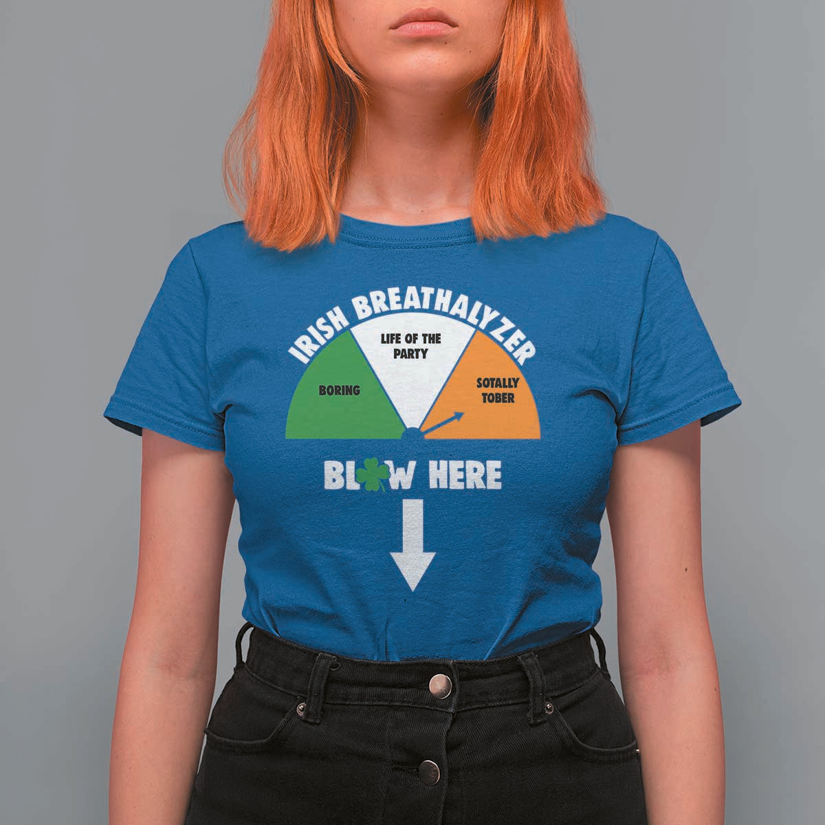 Irish Breathalyzer Blow Here Funny Drinking Gauge T Shirt For Women St Patricks Day Party Offensive Adult Humor