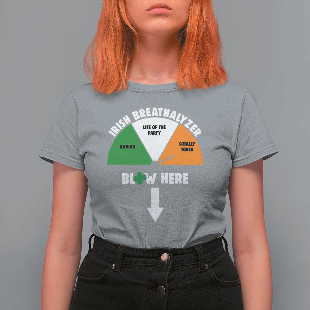 Irish Breathalyzer Blow Here Funny Drinking Gauge T Shirt For Women St Patricks Day Party Offensive Adult Humor