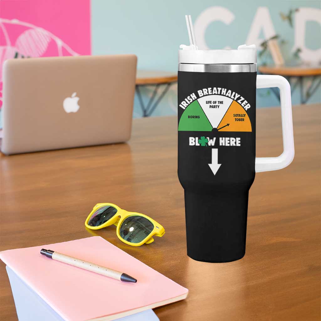Irish Breathalyzer Blow Here Funny Drinking Gauge Tumbler With Handle St Patricks Day Party Offensive Adult Humor