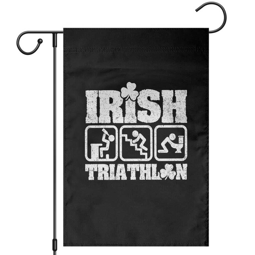 Irish Triathlon Funny Drinking Challenge Garden Flag St Patricks Day Beer Party Humor