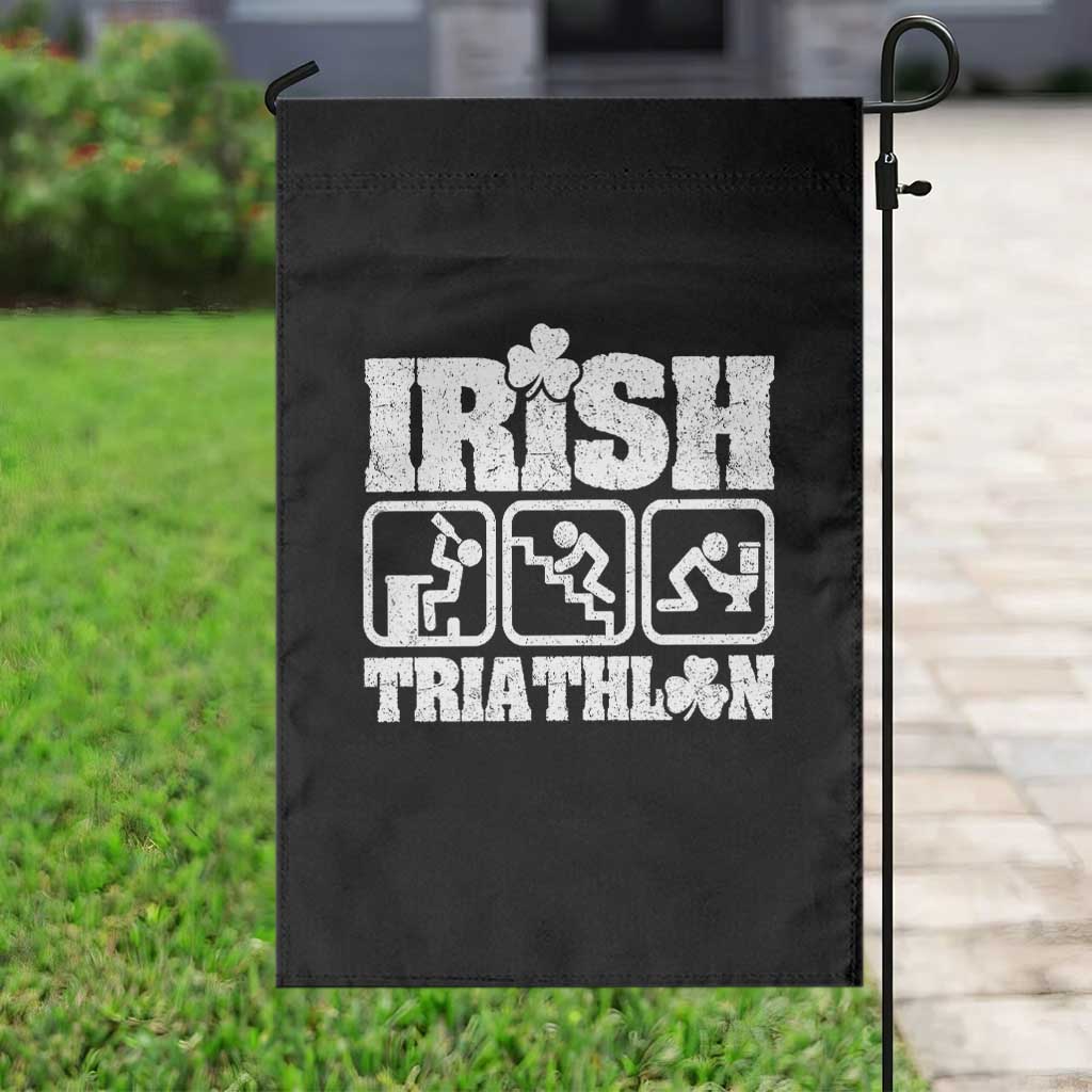 Irish Triathlon Funny Drinking Challenge Garden Flag St Patricks Day Beer Party Humor