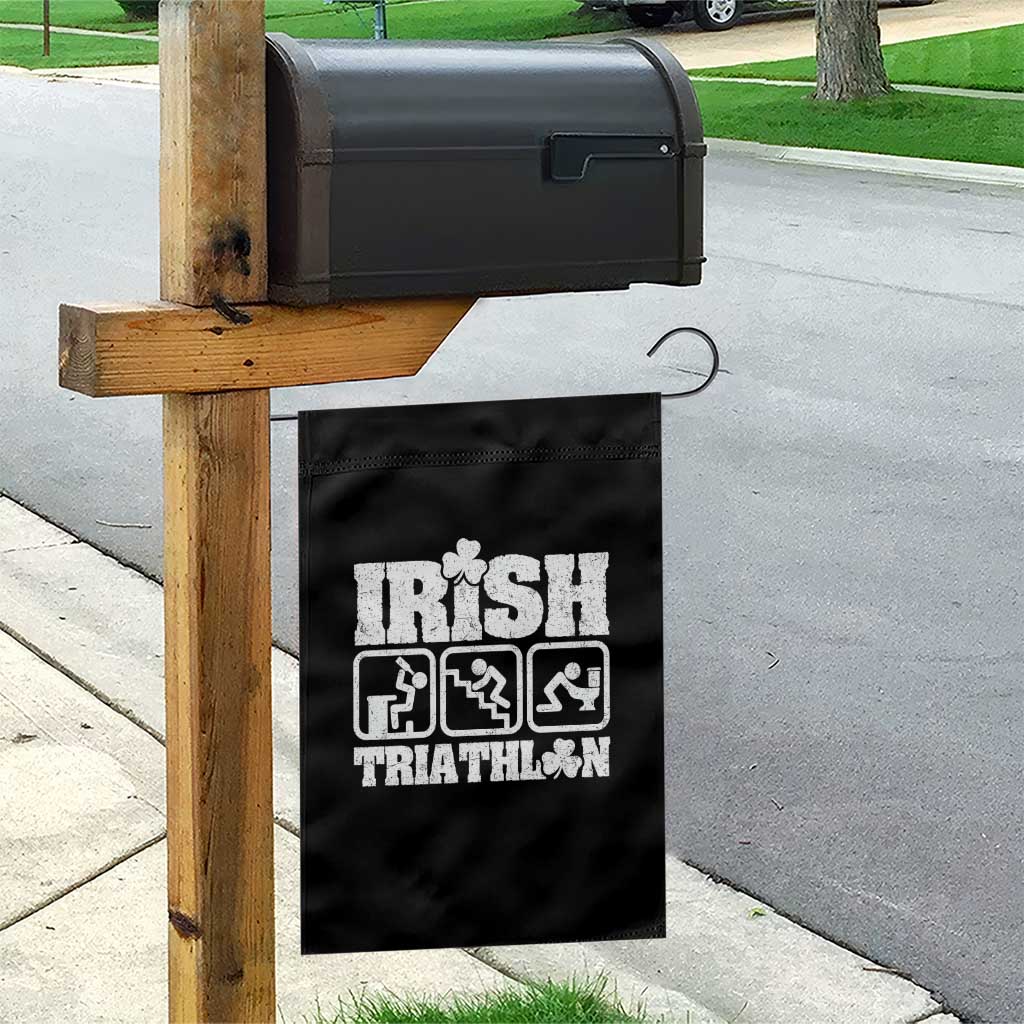 Irish Triathlon Funny Drinking Challenge Garden Flag St Patricks Day Beer Party Humor