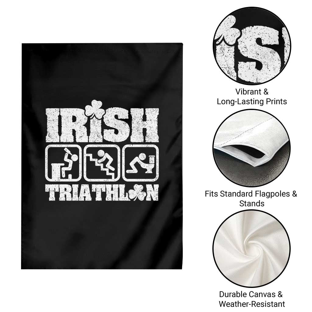 Irish Triathlon Funny Drinking Challenge Garden Flag St Patricks Day Beer Party Humor