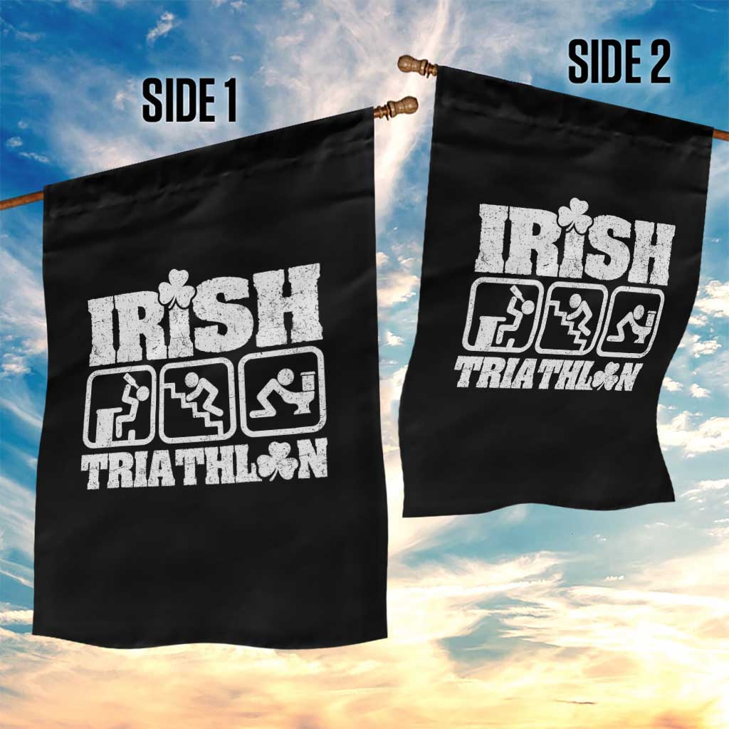 Irish Triathlon Funny Drinking Challenge Garden Flag St Patricks Day Beer Party Humor