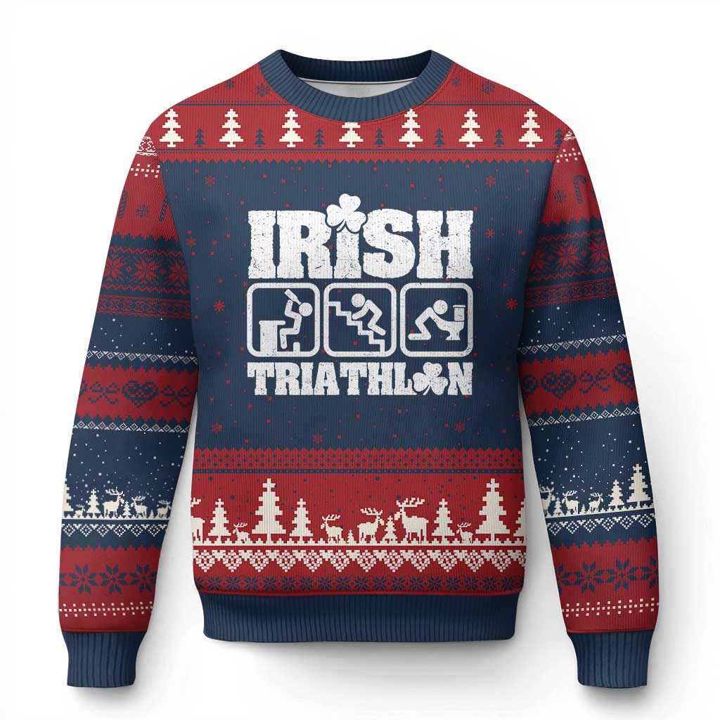 Irish Triathlon Funny Drinking Challenge Ugly Christmas Sweater St Patricks Day Beer Party Humor