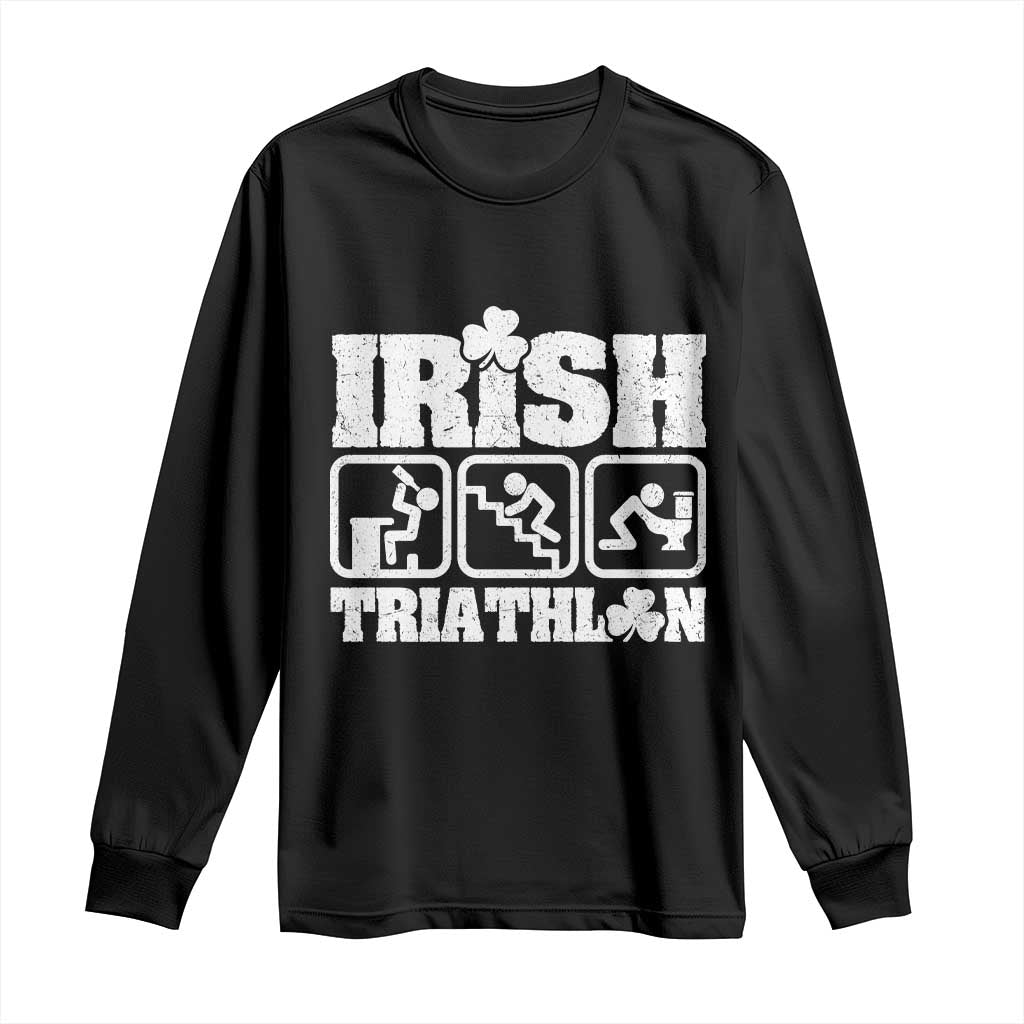 Irish Triathlon Funny Drinking Challenge Long Sleeve Shirt St Patricks Day Beer Party Humor