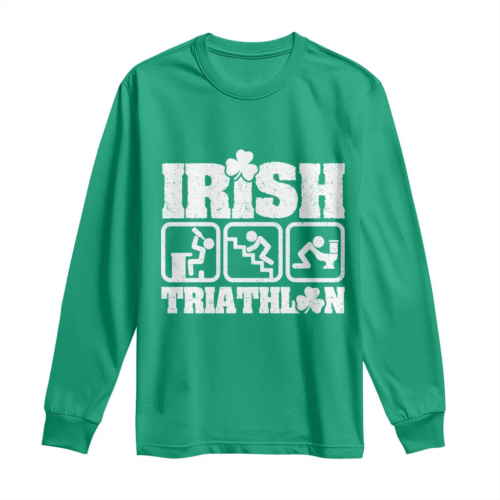 Irish Triathlon Funny Drinking Challenge Long Sleeve Shirt St Patricks Day Beer Party Humor