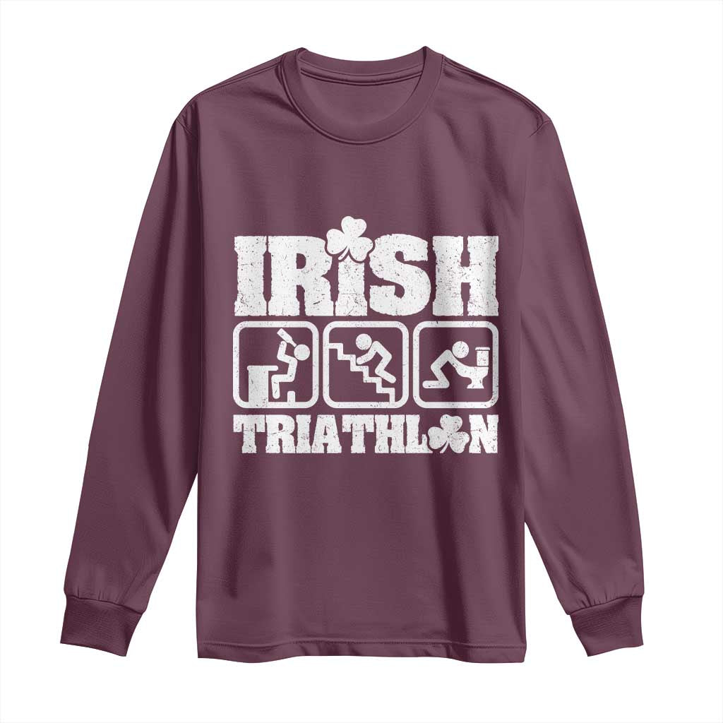 Irish Triathlon Funny Drinking Challenge Long Sleeve Shirt St Patricks Day Beer Party Humor
