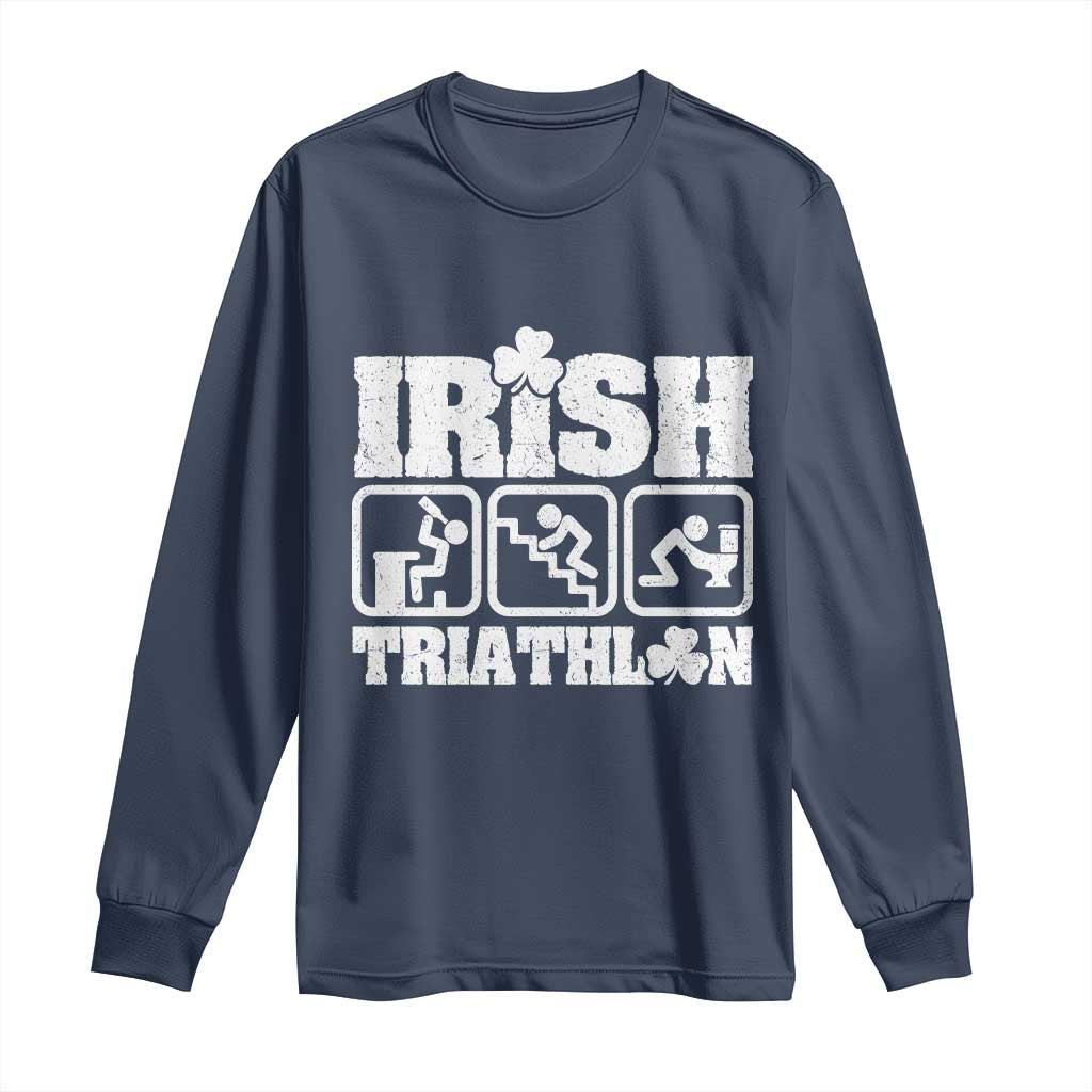 Irish Triathlon Funny Drinking Challenge Long Sleeve Shirt St Patricks Day Beer Party Humor