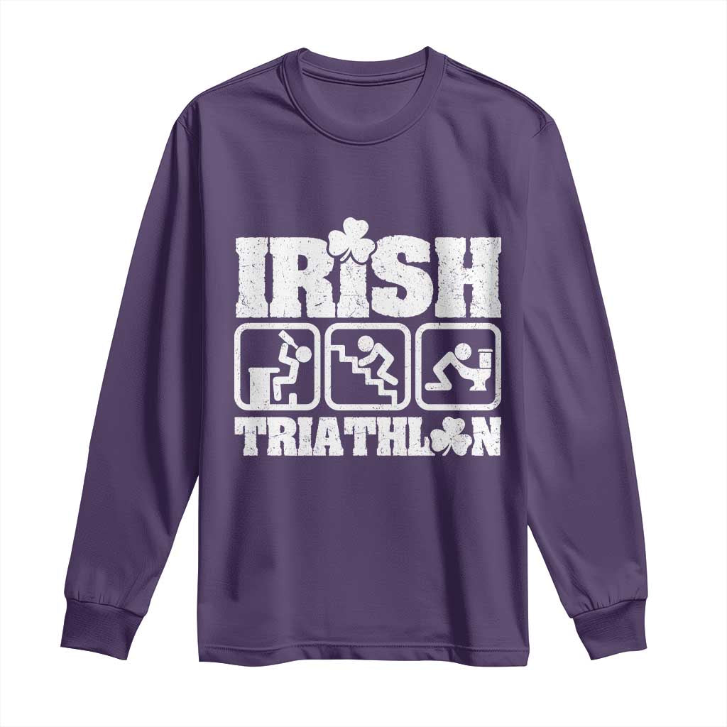 Irish Triathlon Funny Drinking Challenge Long Sleeve Shirt St Patricks Day Beer Party Humor