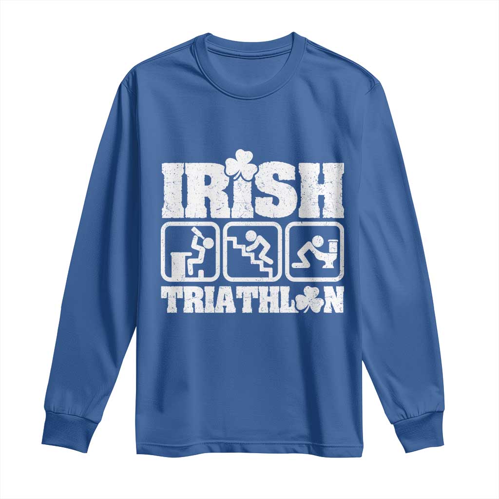 Irish Triathlon Funny Drinking Challenge Long Sleeve Shirt St Patricks Day Beer Party Humor