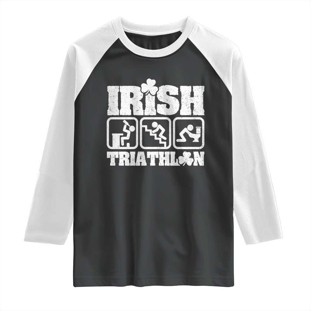 Irish Triathlon Funny Drinking Challenge Raglan Shirt St Patricks Day Beer Party Humor