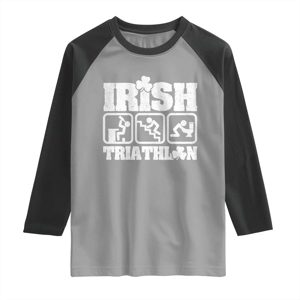 Irish Triathlon Funny Drinking Challenge Raglan Shirt St Patricks Day Beer Party Humor