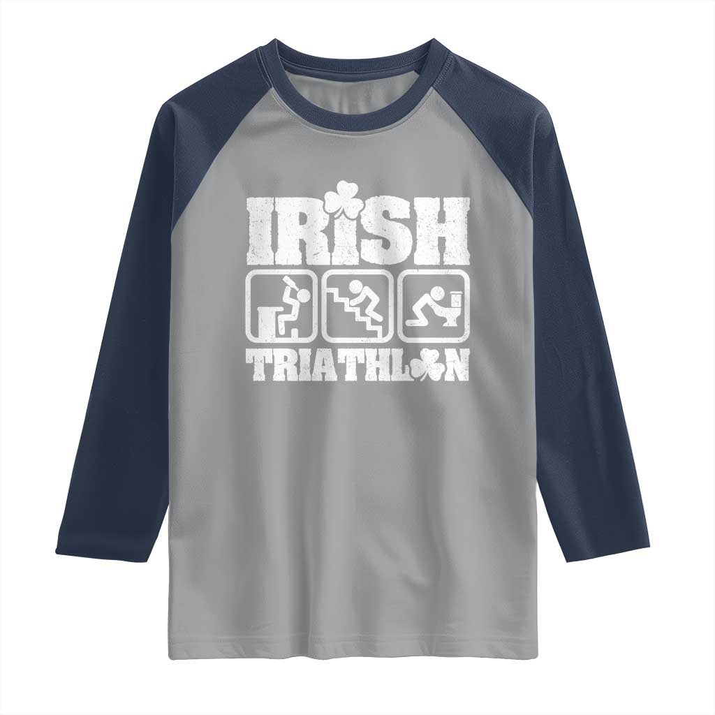 Irish Triathlon Funny Drinking Challenge Raglan Shirt St Patricks Day Beer Party Humor