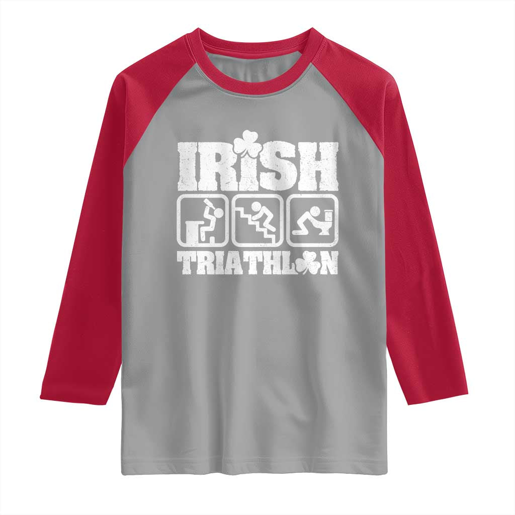 Irish Triathlon Funny Drinking Challenge Raglan Shirt St Patricks Day Beer Party Humor