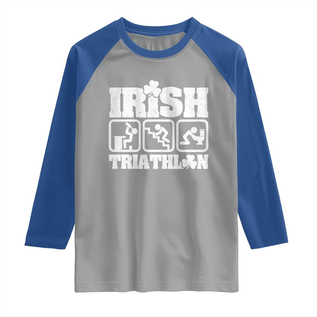 Irish Triathlon Funny Drinking Challenge Raglan Shirt St Patricks Day Beer Party Humor