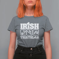 Irish Triathlon Funny Drinking Challenge T Shirt For Women St Patricks Day Beer Party Humor