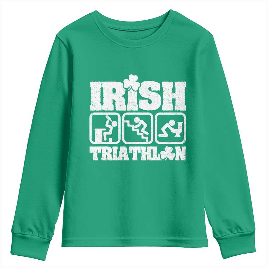 Irish Triathlon Funny Drinking Challenge Youth Sweatshirt St Patricks Day Beer Party Humor