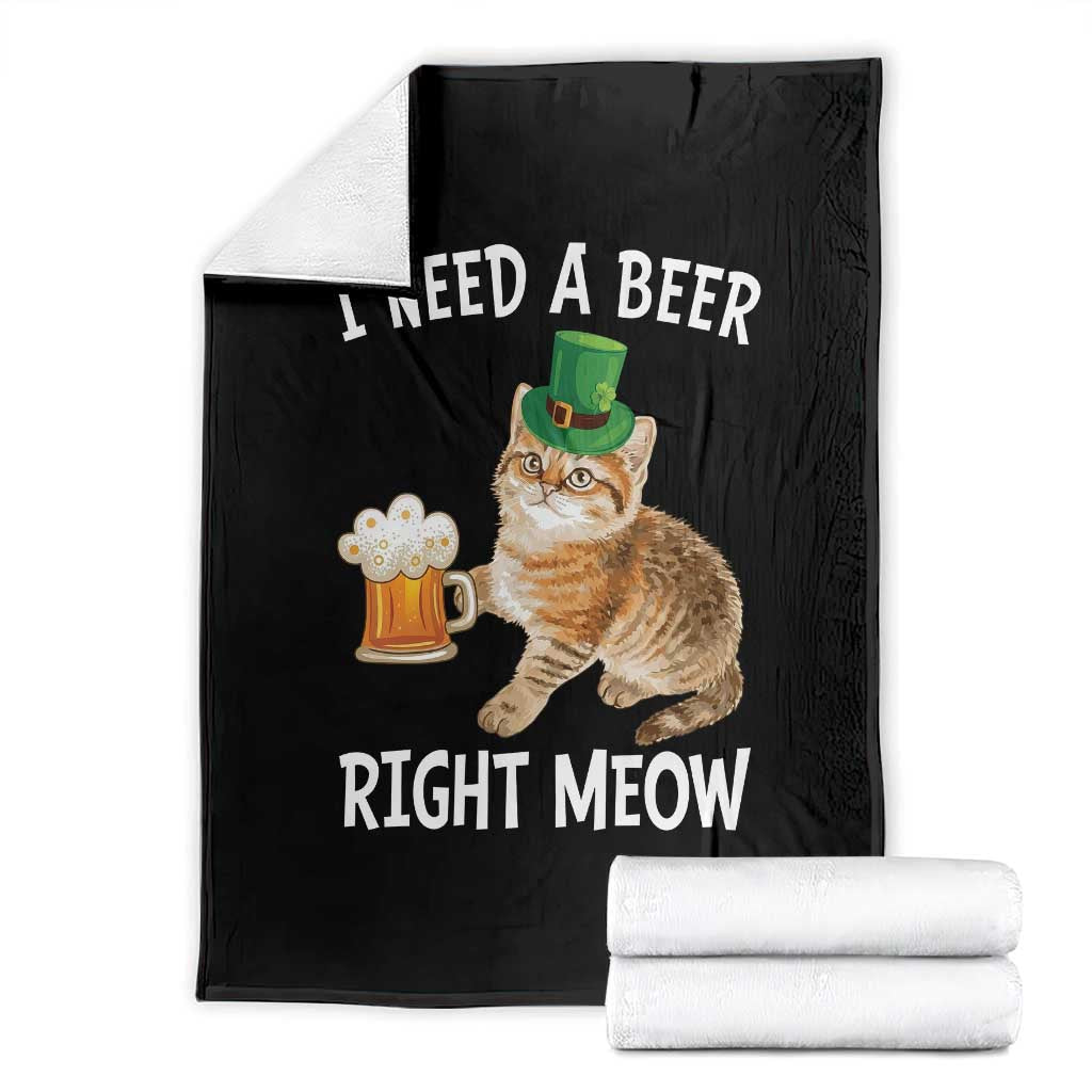 I Need A Beer Right Meow Funny Cat Drinking Joke Throw Blanket St Patricks Day Humor