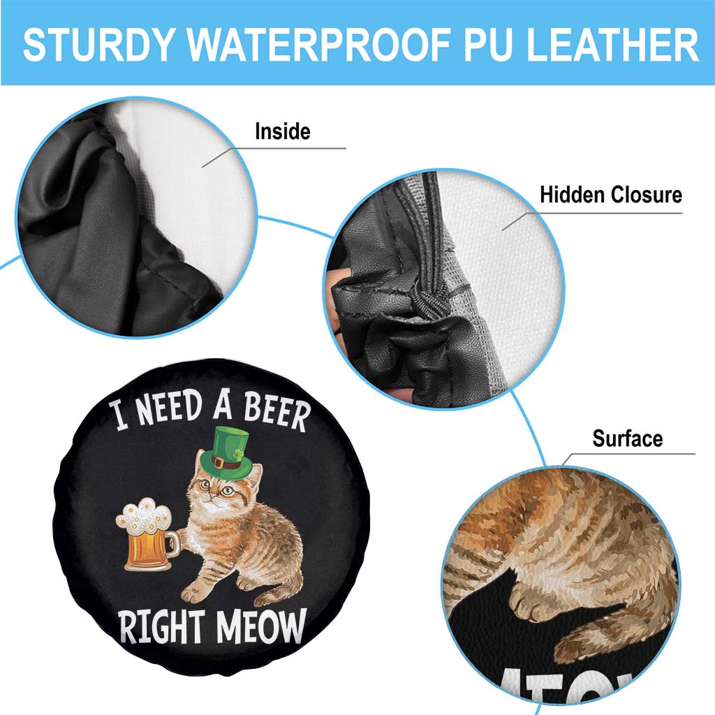 I Need A Beer Right Meow Funny Cat Drinking Joke Spare Tire Cover St Patricks Day Humor