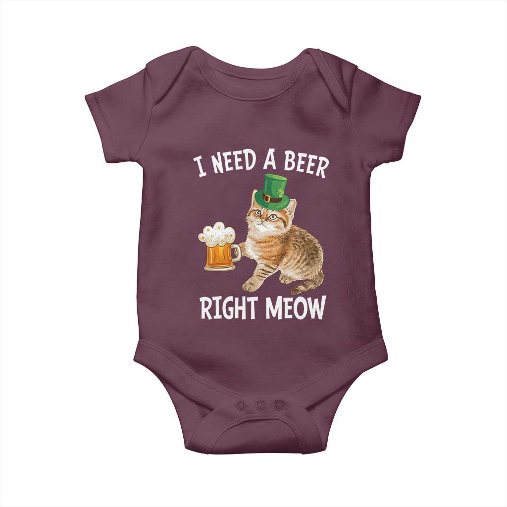 I Need A Beer Right Meow Funny Cat Drinking Joke Baby Onesie St Patricks Day Humor