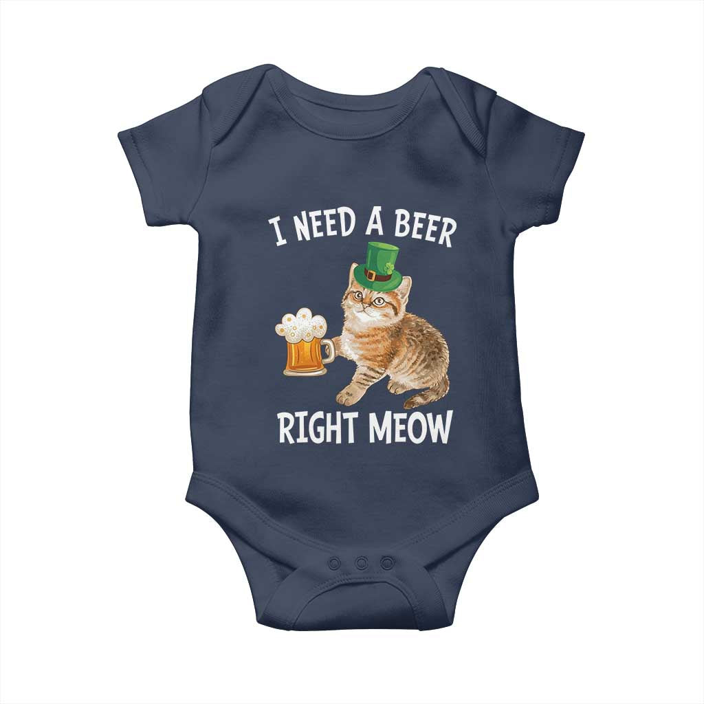 I Need A Beer Right Meow Funny Cat Drinking Joke Baby Onesie St Patricks Day Humor
