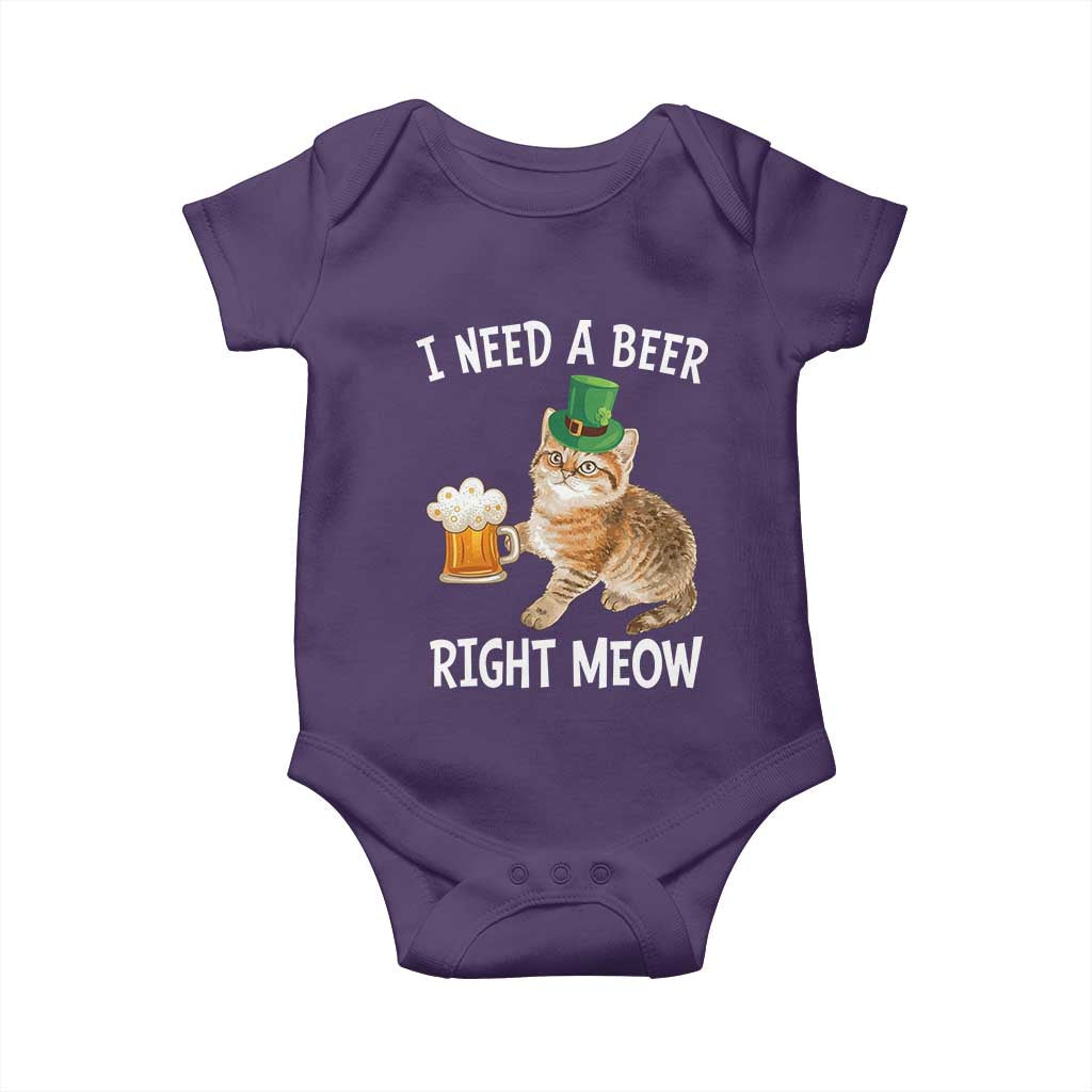 I Need A Beer Right Meow Funny Cat Drinking Joke Baby Onesie St Patricks Day Humor