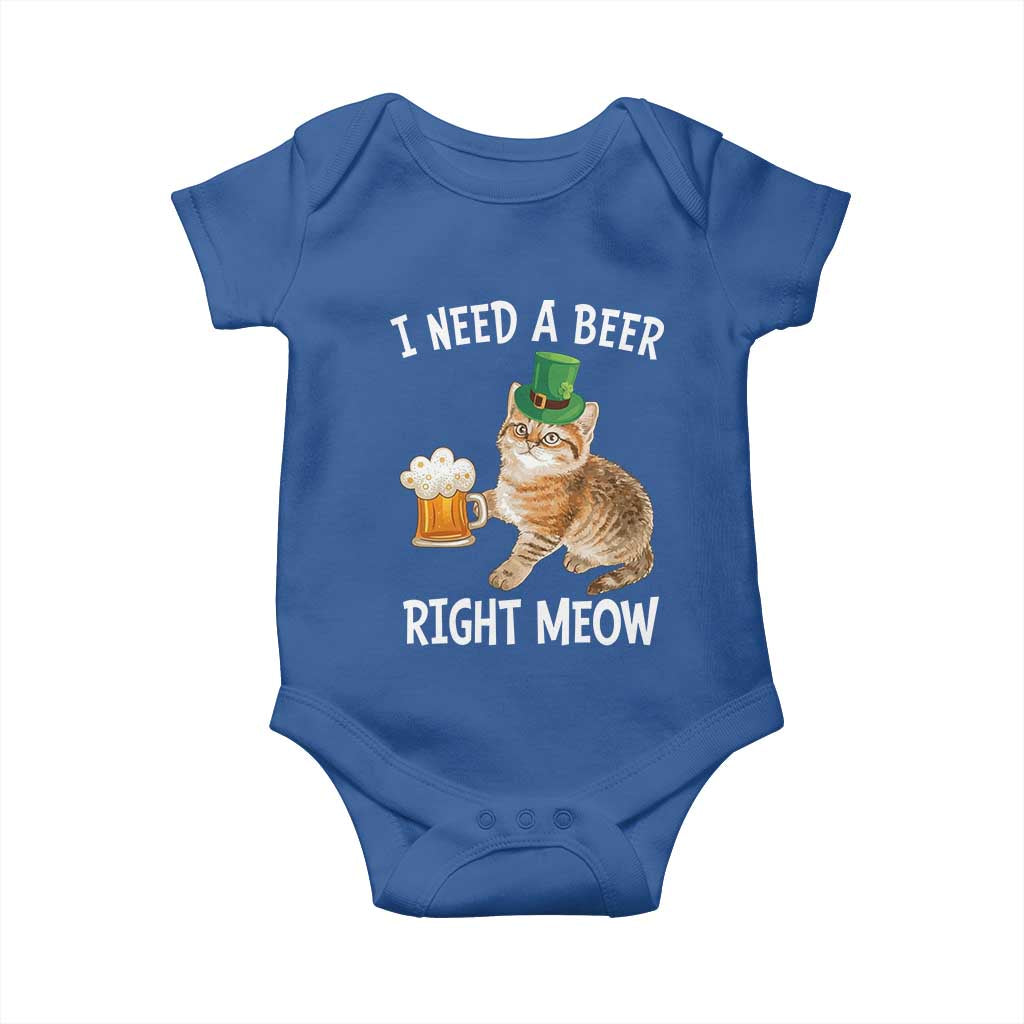 I Need A Beer Right Meow Funny Cat Drinking Joke Baby Onesie St Patricks Day Humor