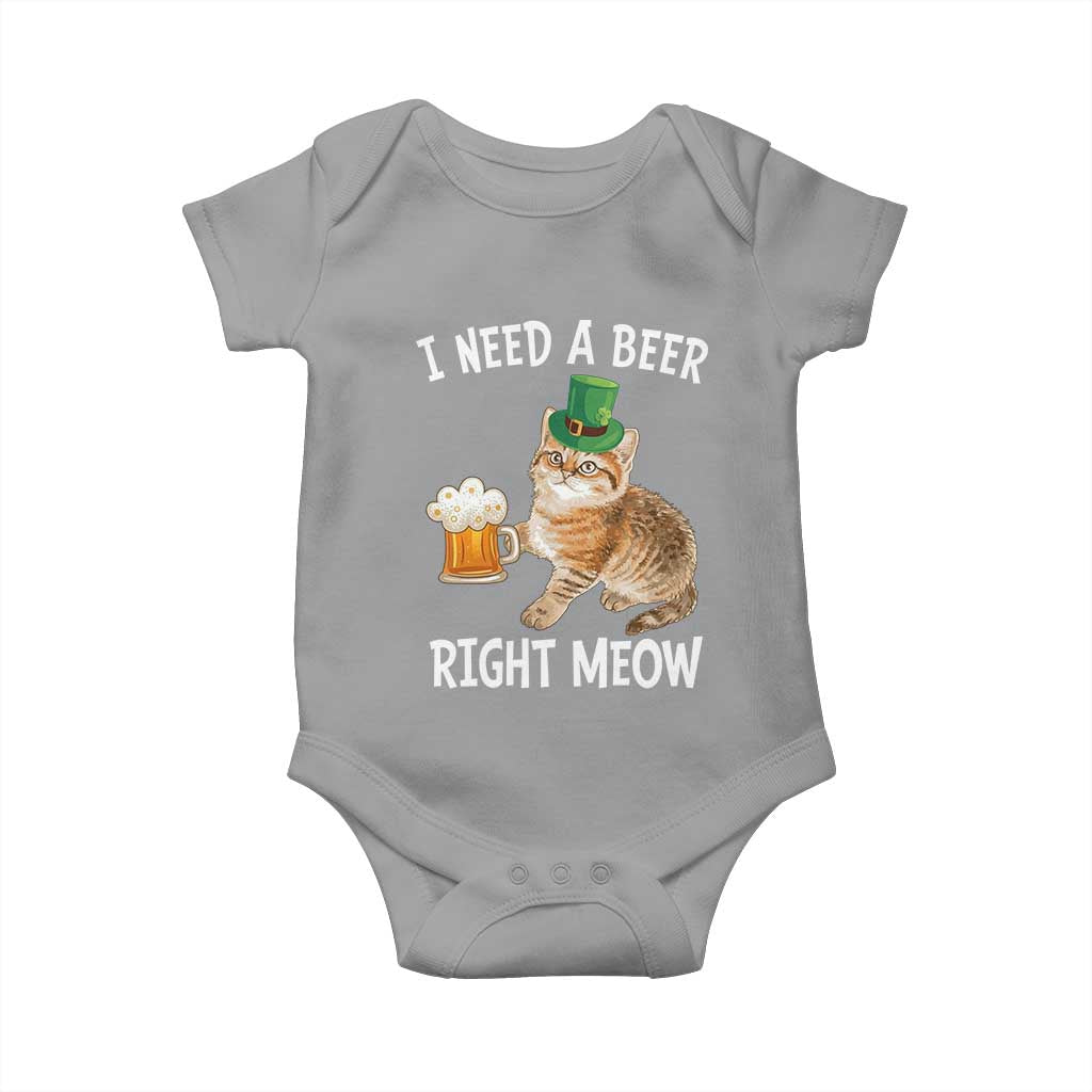 I Need A Beer Right Meow Funny Cat Drinking Joke Baby Onesie St Patricks Day Humor