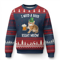 I Need A Beer Right Meow Funny Cat Drinking Joke Ugly Christmas Sweater St Patricks Day Humor