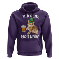 I Need A Beer Right Meow Funny Cat Drinking Joke Hoodie St Patricks Day Humor