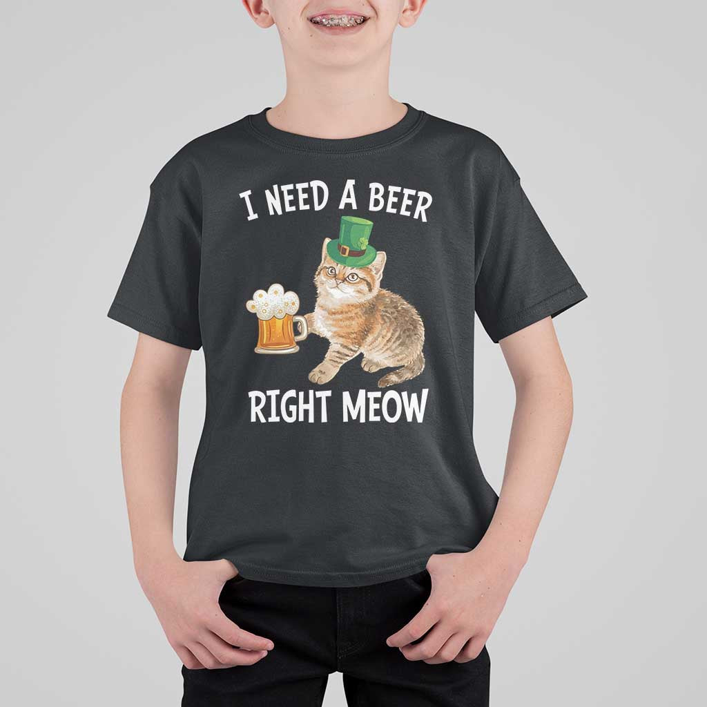 I Need A Beer Right Meow Funny Cat Drinking Joke T Shirt For Kid St Patricks Day Humor