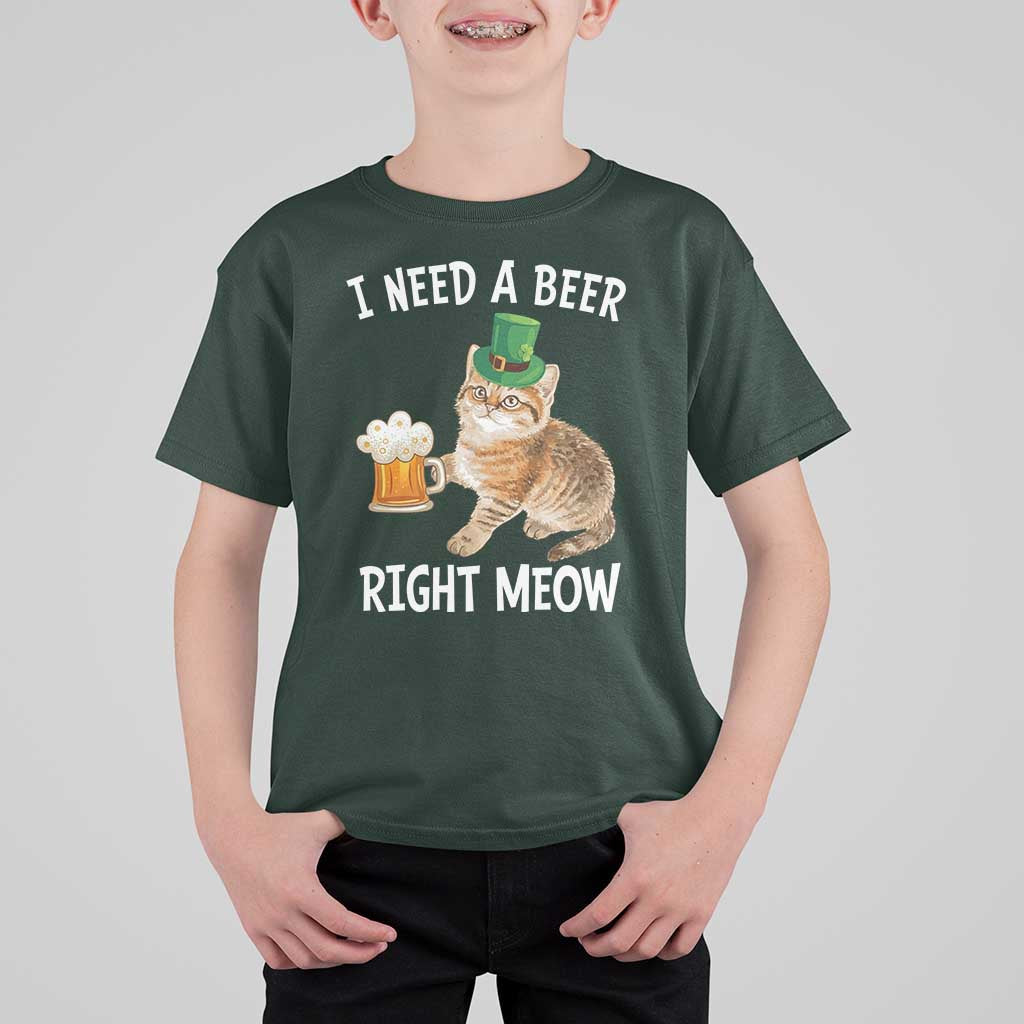 I Need A Beer Right Meow Funny Cat Drinking Joke T Shirt For Kid St Patricks Day Humor
