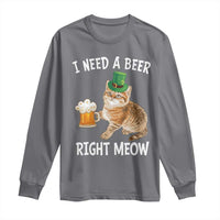 I Need A Beer Right Meow Funny Cat Drinking Joke Long Sleeve Shirt St Patricks Day Humor