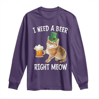 I Need A Beer Right Meow Funny Cat Drinking Joke Long Sleeve Shirt St Patricks Day Humor