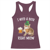 I Need A Beer Right Meow Funny Cat Drinking Joke Racerback Tank Top St Patricks Day Humor