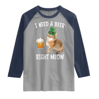 I Need A Beer Right Meow Funny Cat Drinking Joke Raglan Shirt St Patricks Day Humor