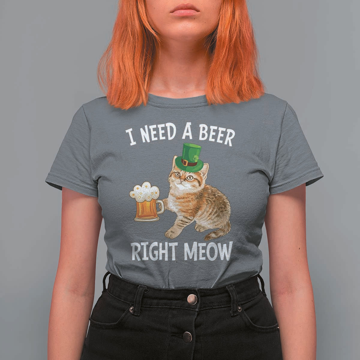 I Need A Beer Right Meow Funny Cat Drinking Joke T Shirt For Women St Patricks Day Humor
