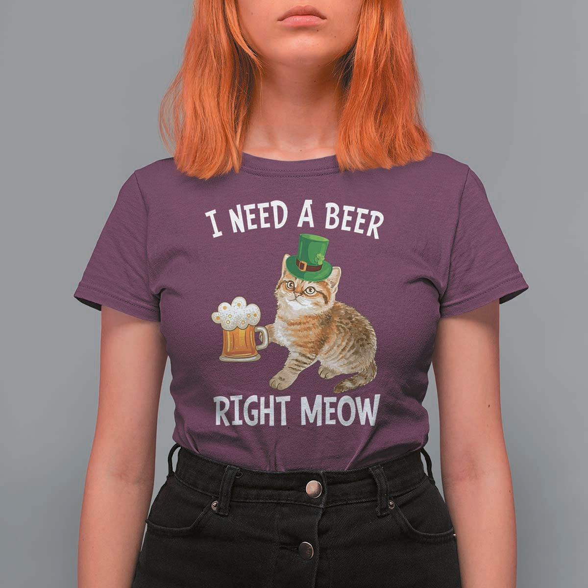 I Need A Beer Right Meow Funny Cat Drinking Joke T Shirt For Women St Patricks Day Humor