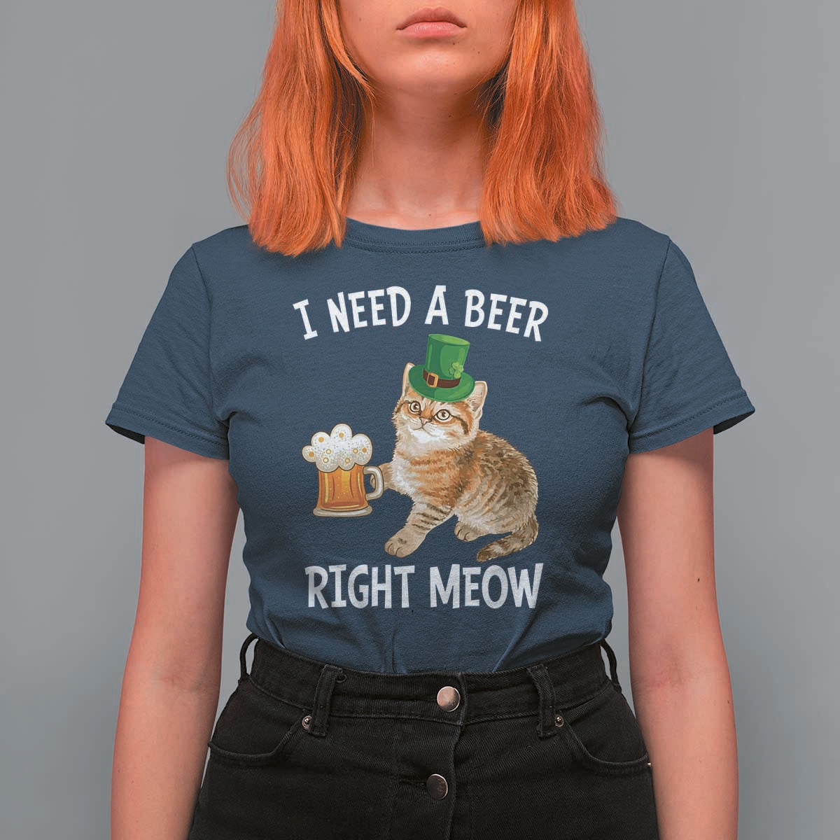 I Need A Beer Right Meow Funny Cat Drinking Joke T Shirt For Women St Patricks Day Humor
