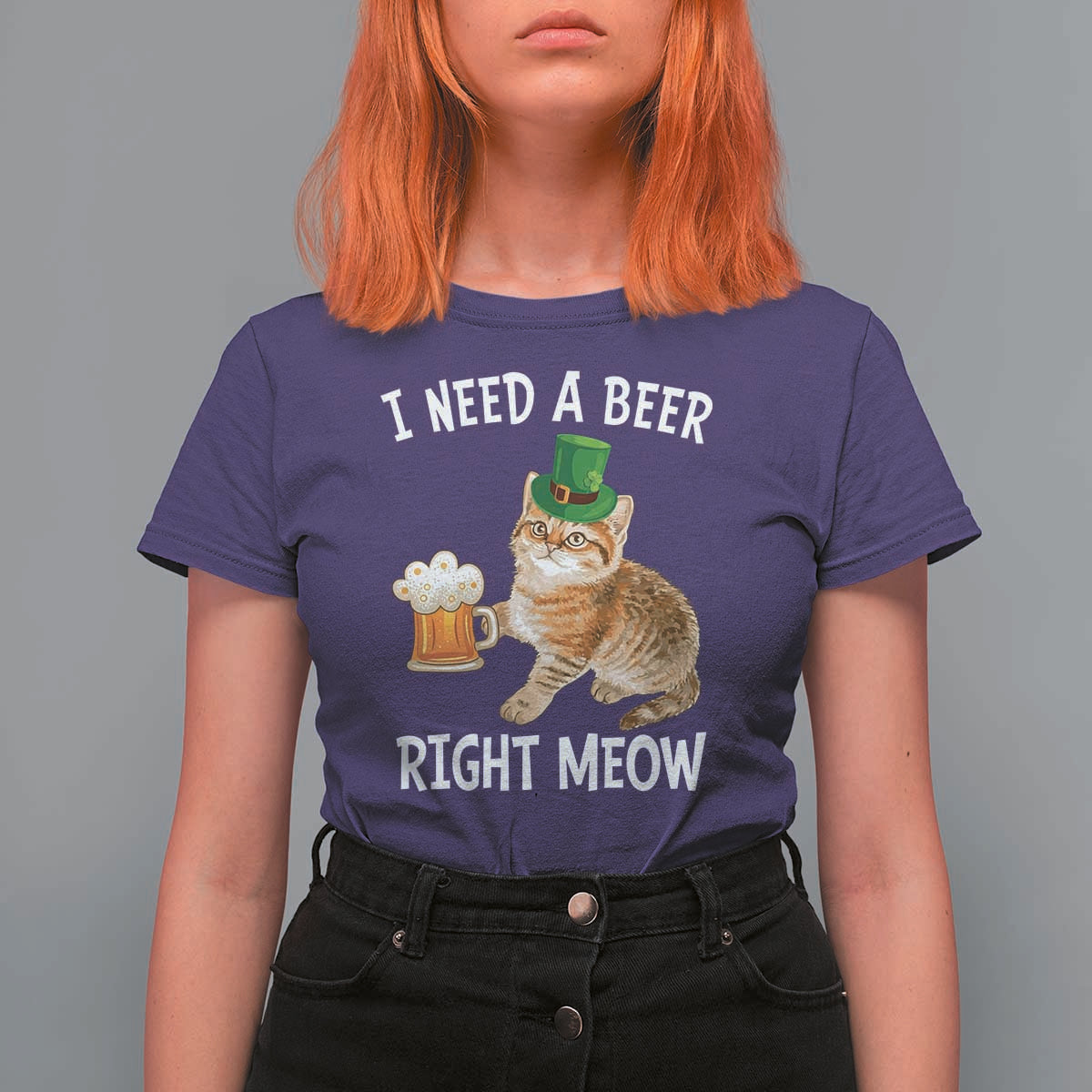 I Need A Beer Right Meow Funny Cat Drinking Joke T Shirt For Women St Patricks Day Humor